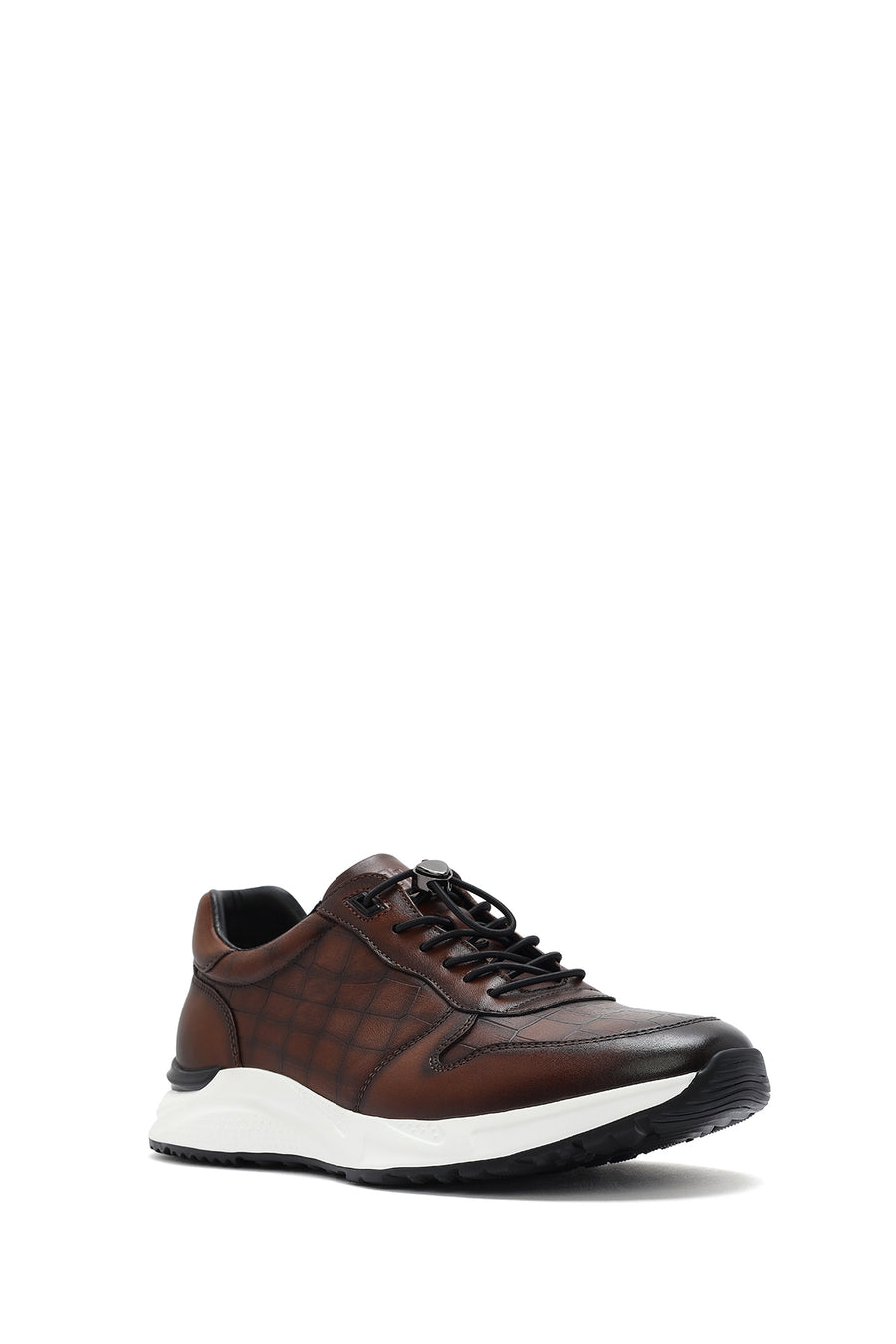 Erkek Kahverengi Kroko Desenli Bağcıklı Deri Sneaker