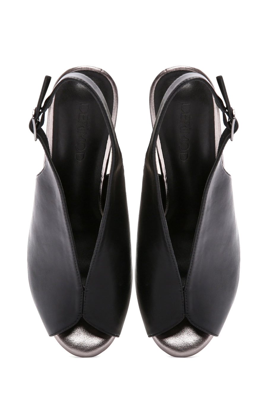 Women's Black Back Strap Stoned Thick Heel Sandals