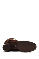 Women's Brown Buckled Suede Leather Boot | Derimod