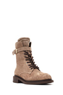 Woman Mink Zip Closure Lace-up Suede Combat Boots | Derimod
