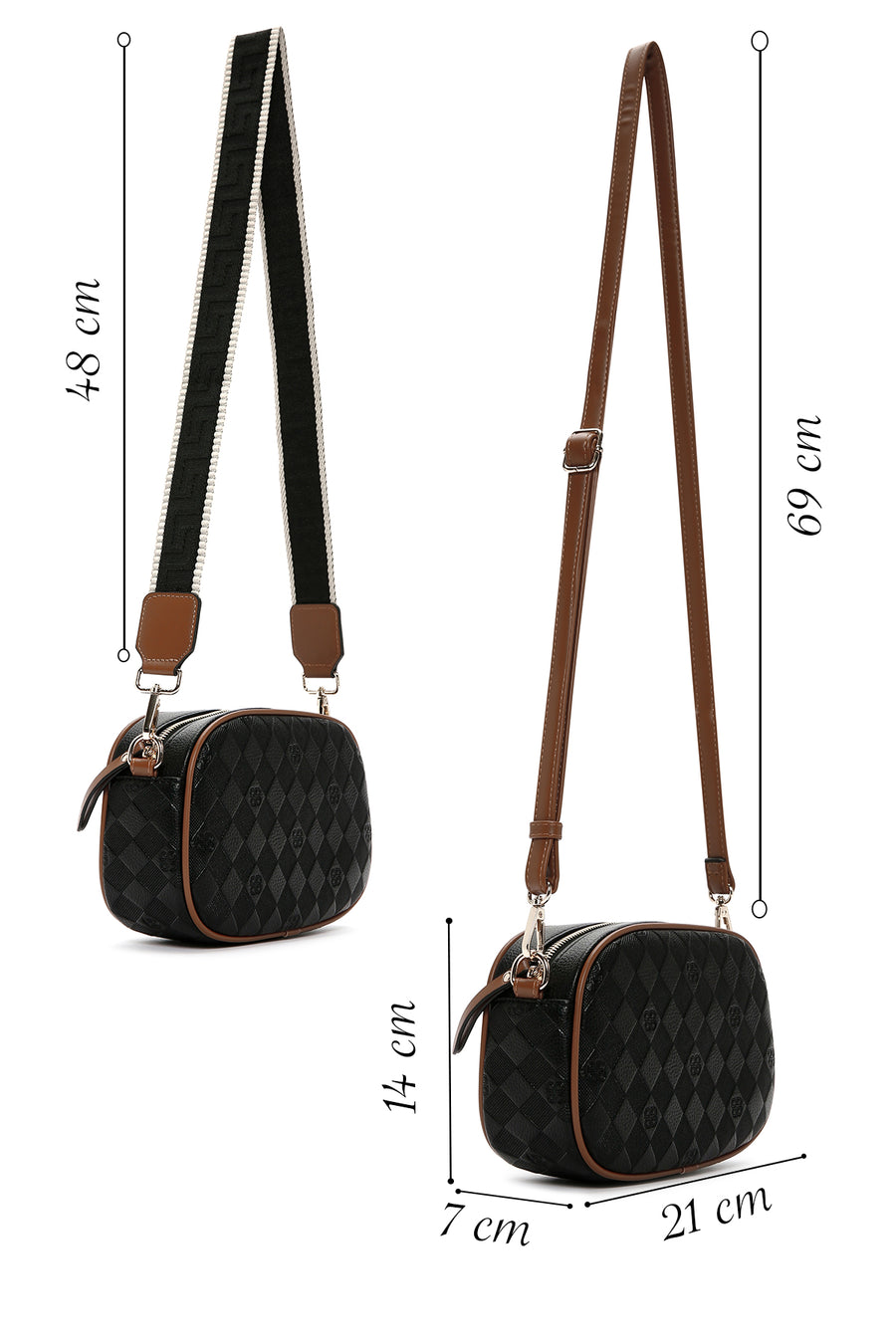 Women's Black Long Strap Printed Crossbody Bag