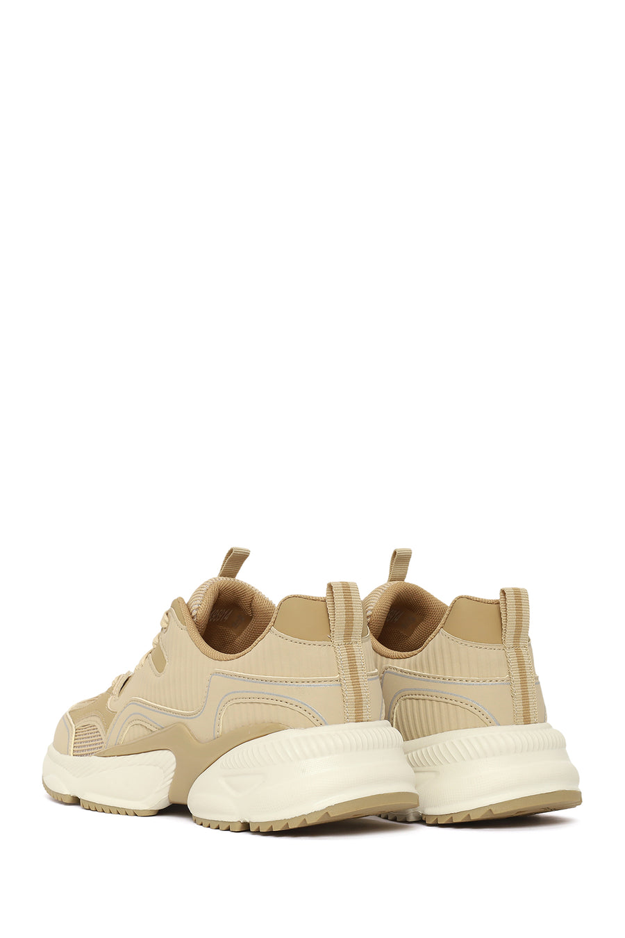 Kadın Bej Kalın Tabanlı Bağcıklı Sneaker