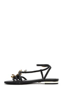 Women's Black Ankle Buckle Stoned Sandals | Derimod