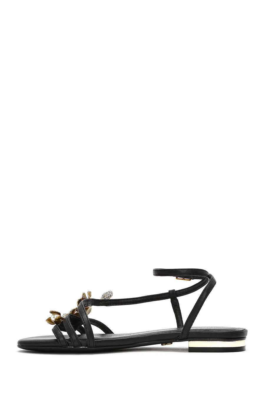 Women's Black Ankle Buckle Stoned Sandals
