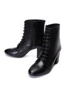 Women's Black Leather Zippered Heeled Boots | Derimod