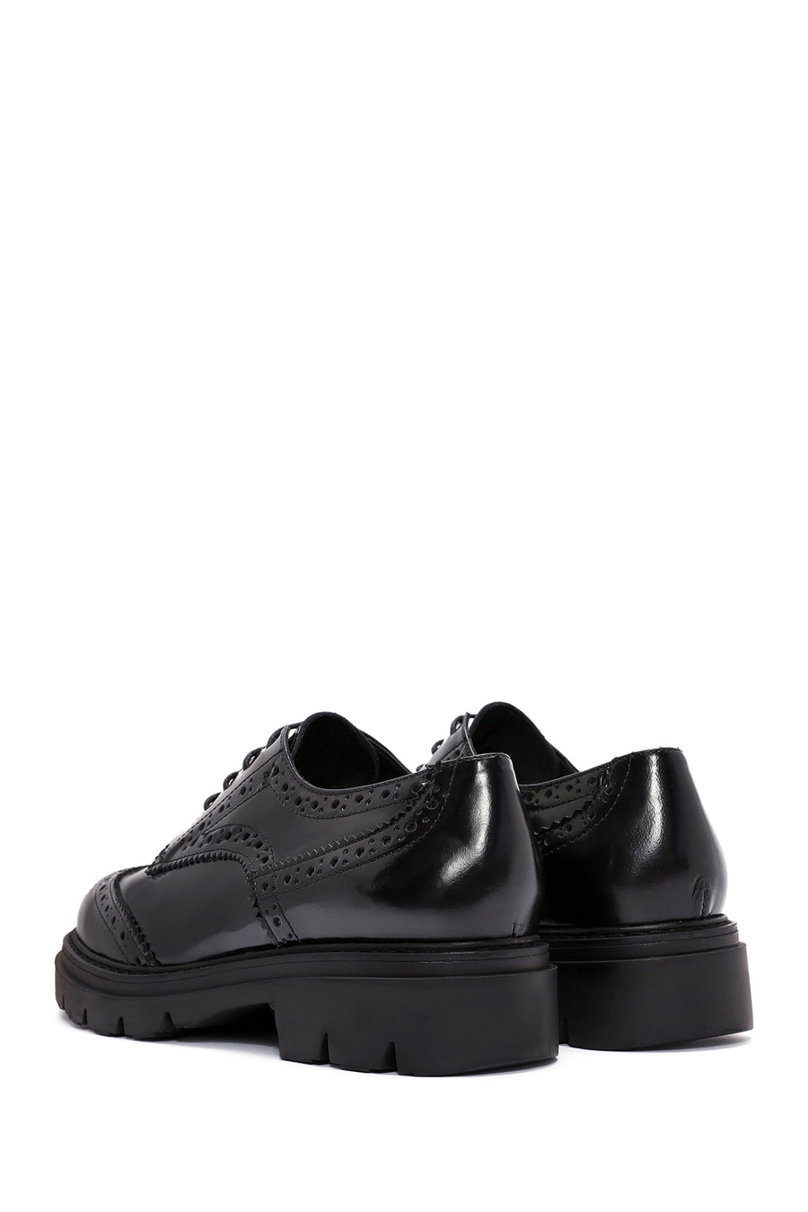 Women's Black Lace-Up Leather Oxford Shoes