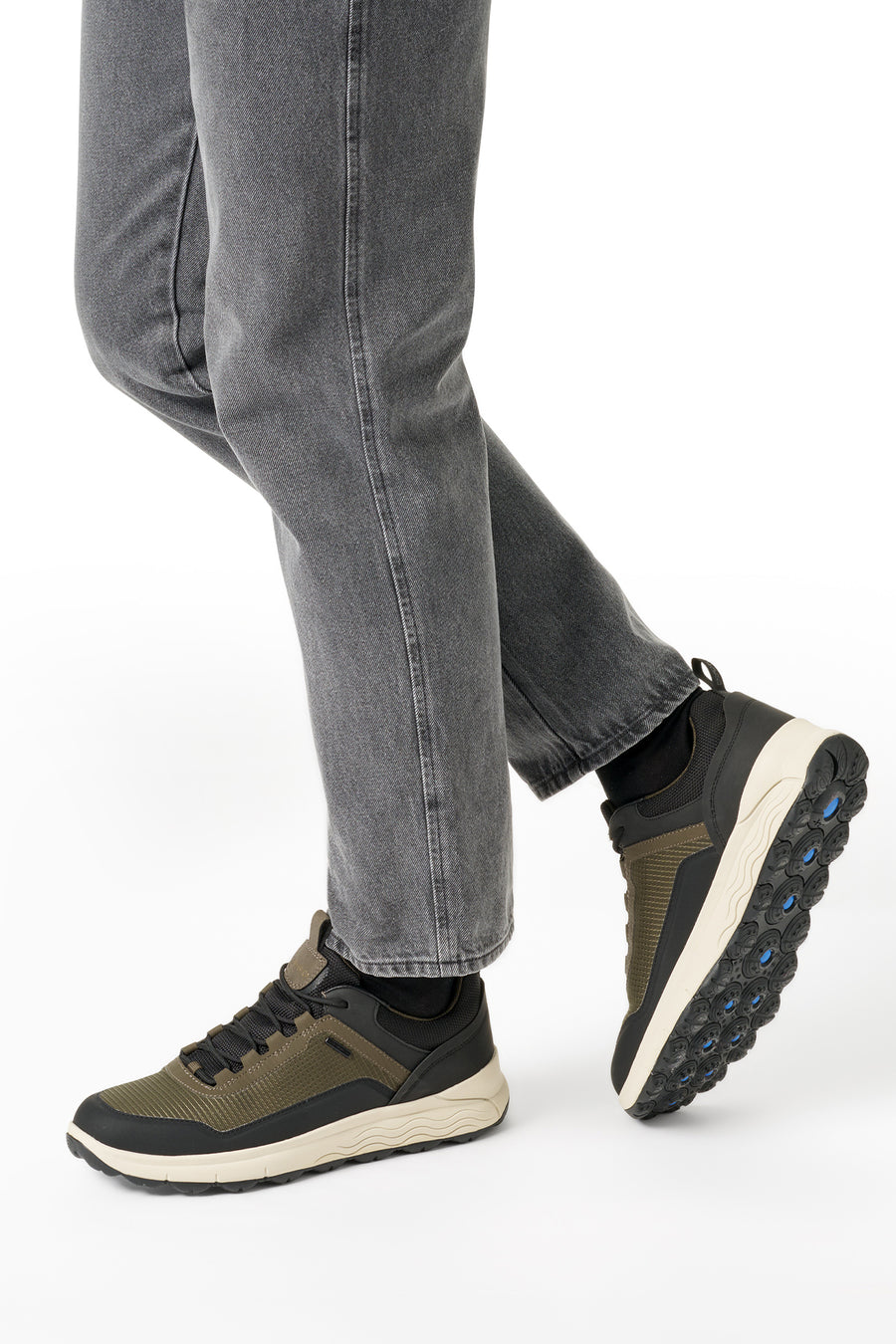 Geox Men Khaki U Spherica 4X4 B Abx A - Text+ Lace-Up Thick-Soled Fabric Sneaker