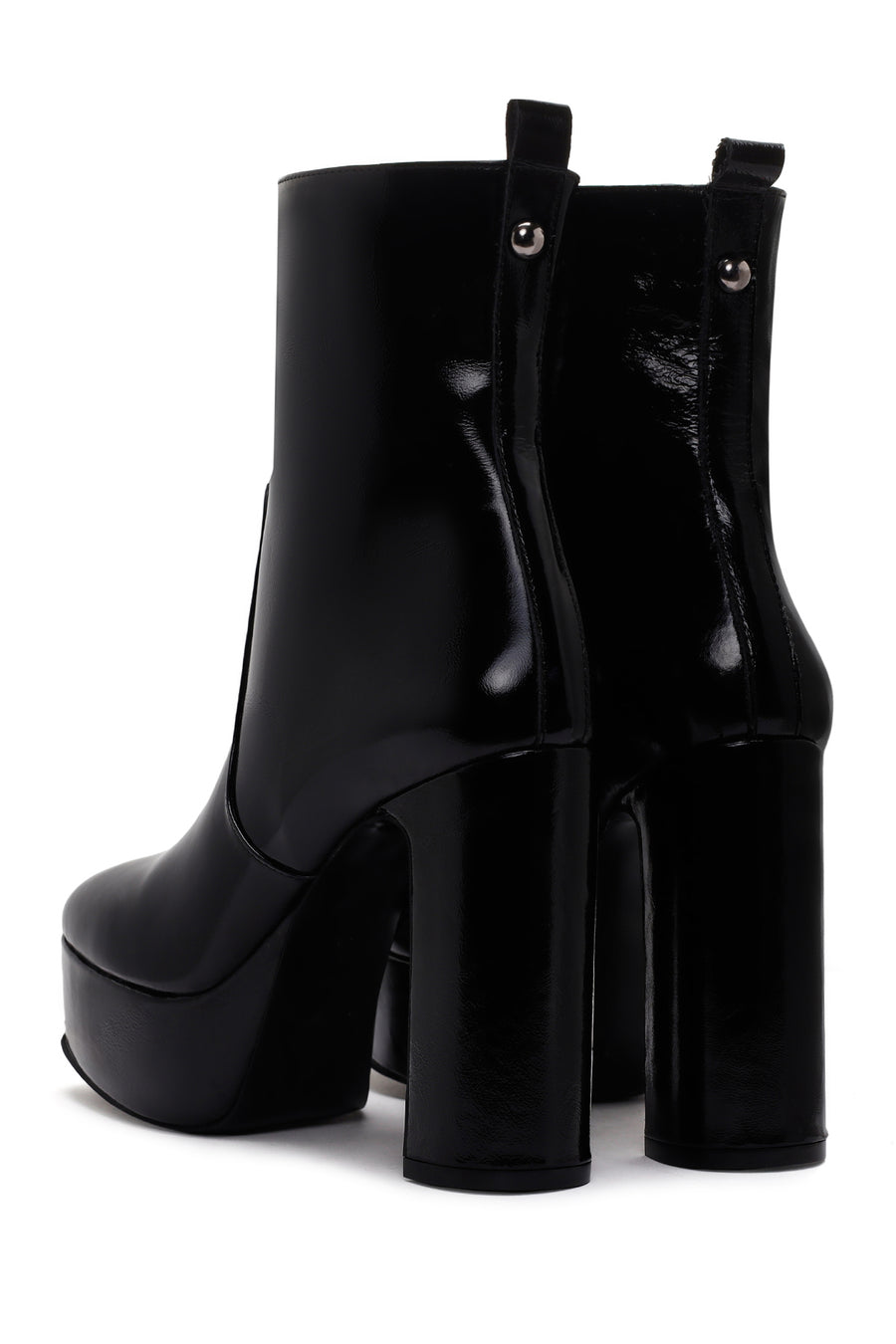 Women's Black Platform Thick Heeled Patent Leather Boots