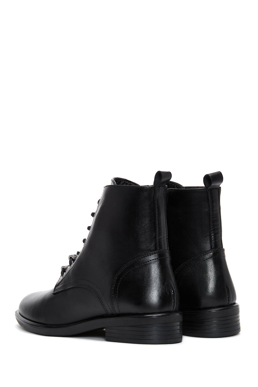Woman Black Lace-Up Zipper Detail Leather Postal Boots