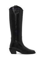 Women's Black Low-Heeled Leather Cowboy Boots | Derimod