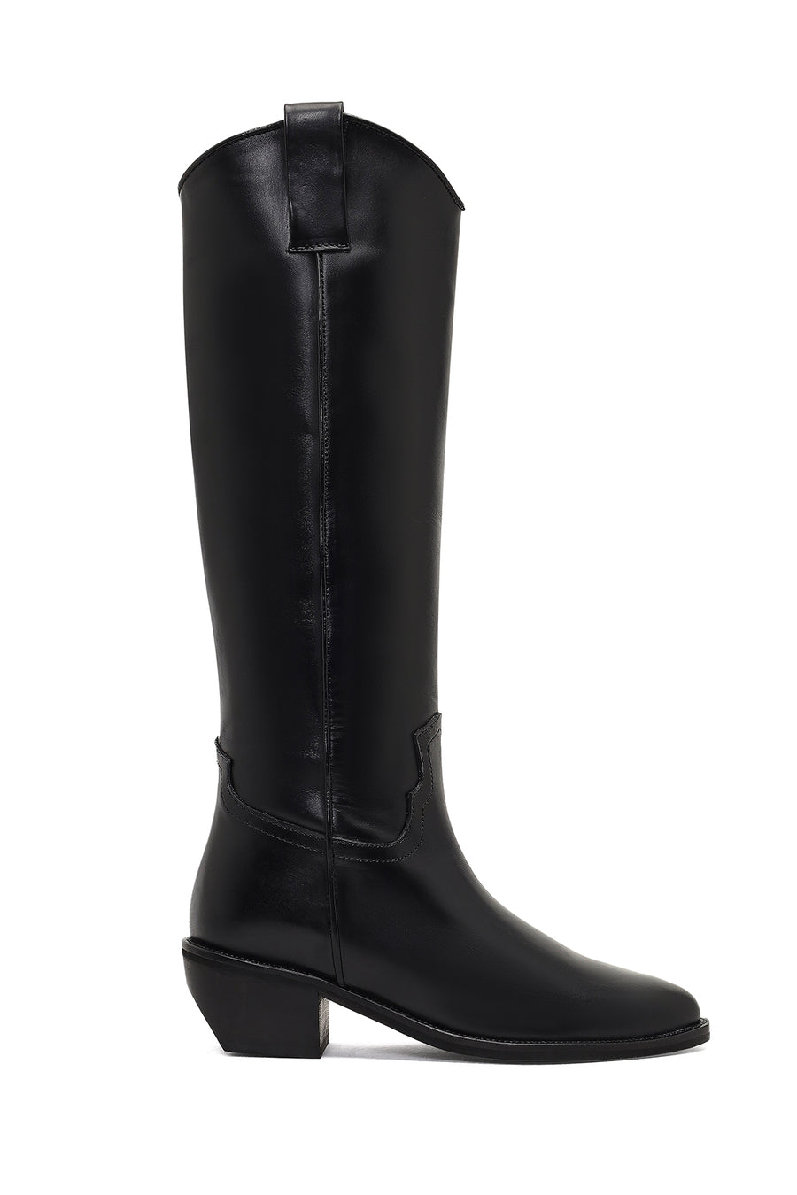 Women's Black Low-Heeled Leather Cowboy Boots 25WFD183418 | Derimod