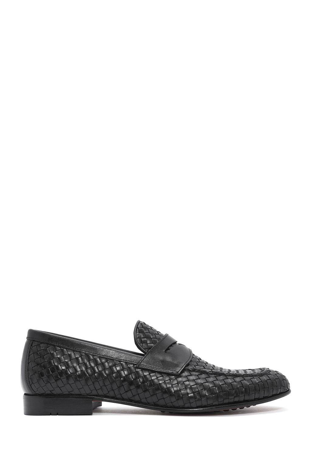 Erkek Siyah Örgü Deri Klasik Loafer