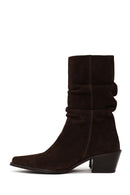 Woman Brown Chunky-Heeled Suede Cowboy Boots | Derimod