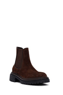 Woman Brown Thick-Soled Suede Leather Chelsea Boots | Derimod