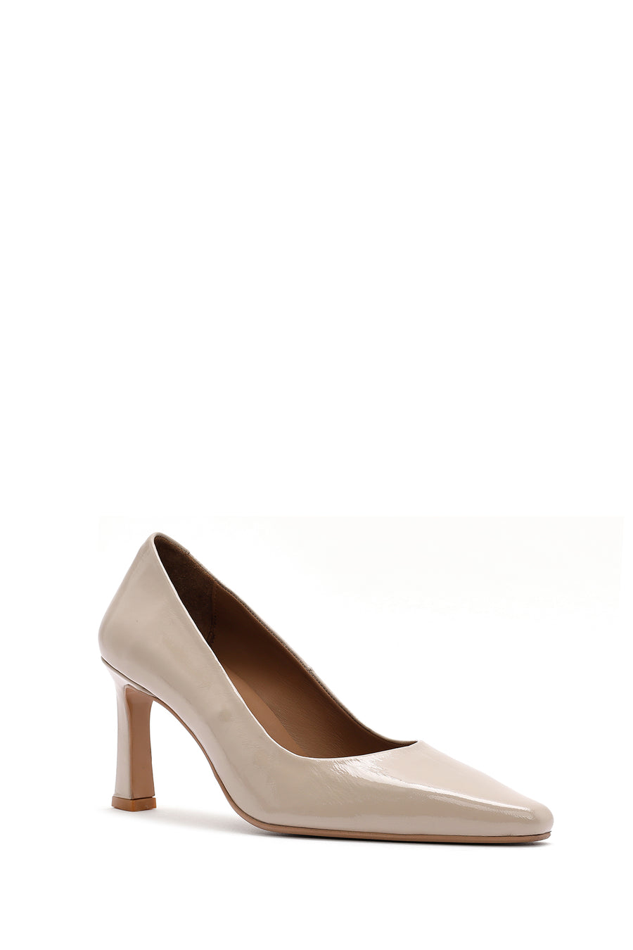Women's Beige Heeled Patent Leather Stiletto