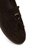 Woman Brown Thick-Soled Tassel Suede Loafer | Derimod