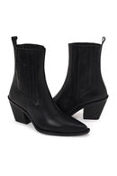 Woman Black Chunky-Heel Leather Cowboy Boots | Derimod