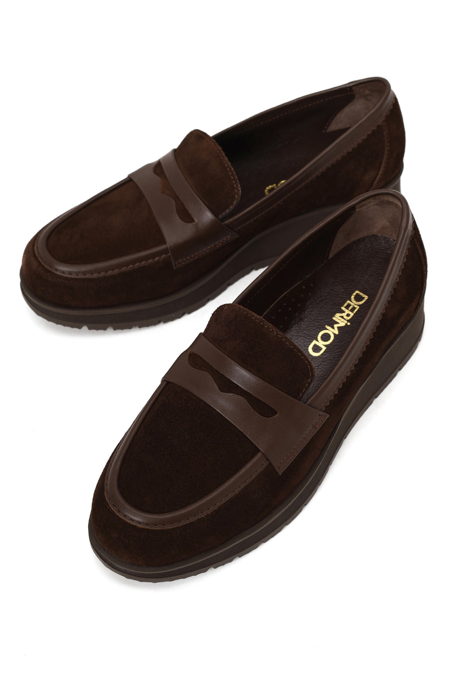 Woman Brown Buckled Wedge Suede Comfort Loafer