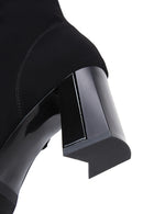 Women's Black Leather Suede Heeled Boots | Derimod