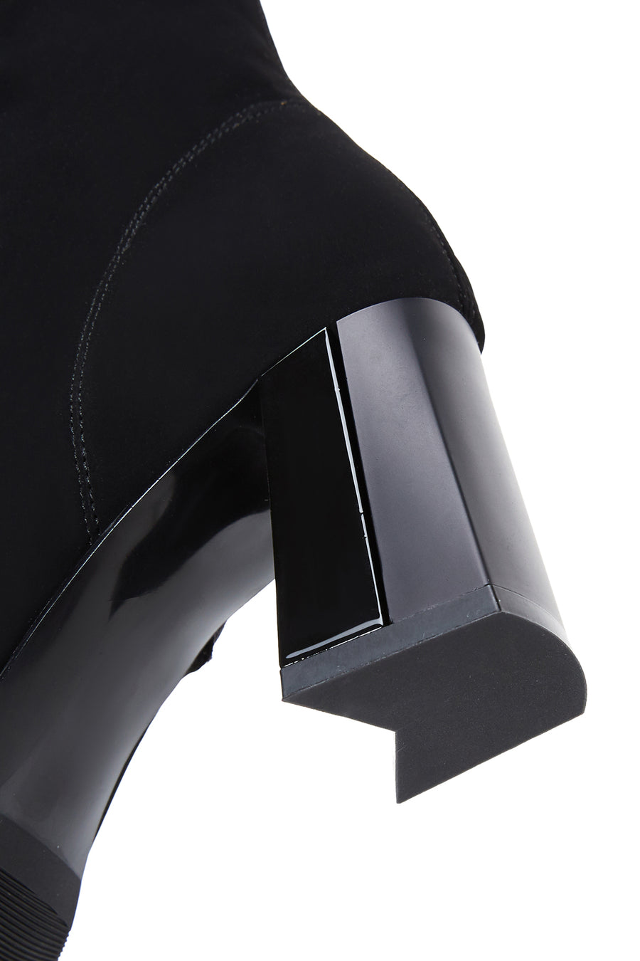 Women's Black Leather Suede Heeled Boots