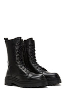 Women's Black Zippered Leather Boots | Derimod