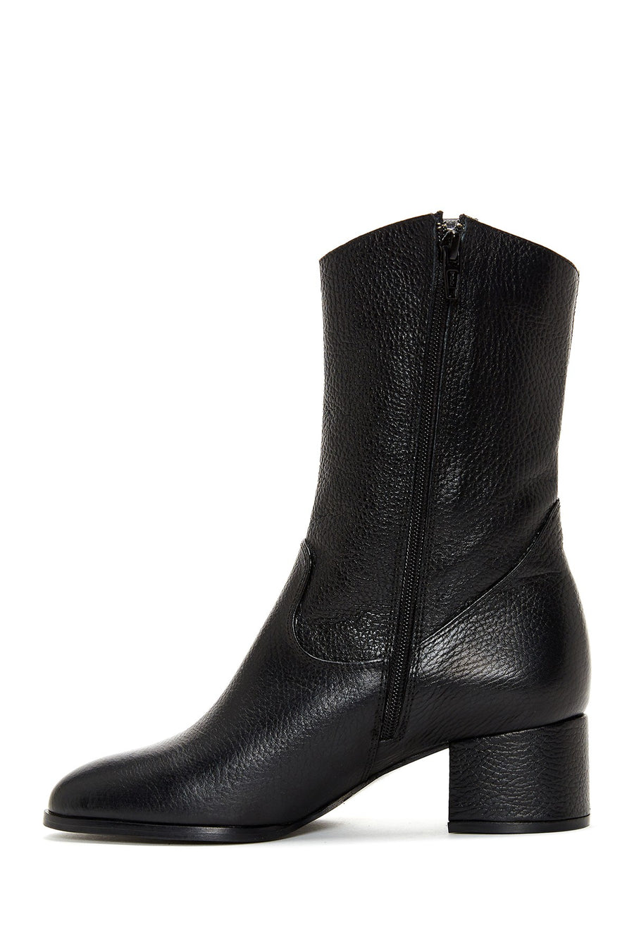 Women's Black Leather Cowboy Heeled Boots