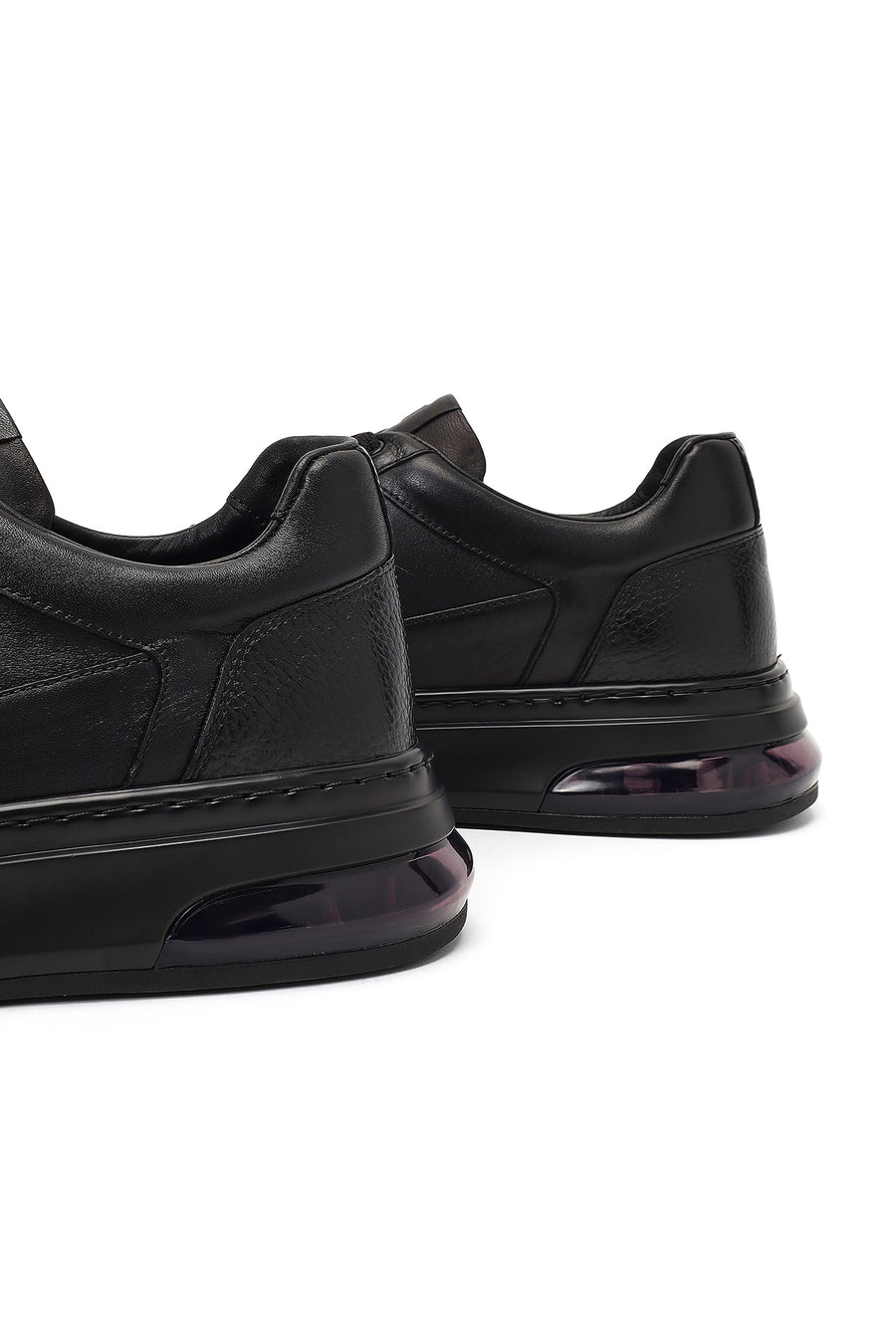 Erkek Siyah Bağcıklı Kalın Tabanlı Deri Sneaker