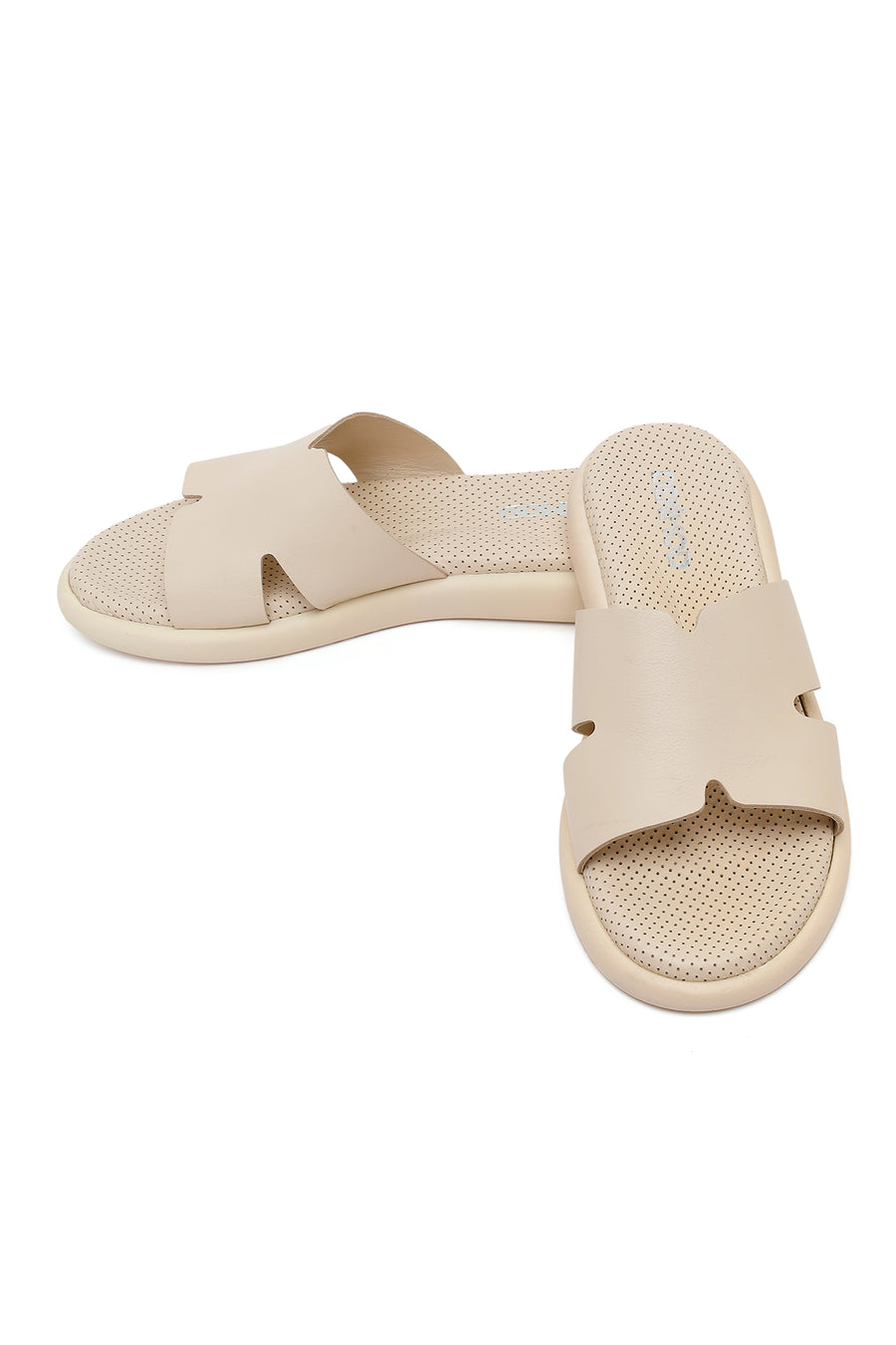 Woman Beige Leather Slippers