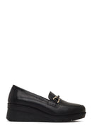 Woman Black Buckled Wedge Leather Comfort Loafer | Derimod