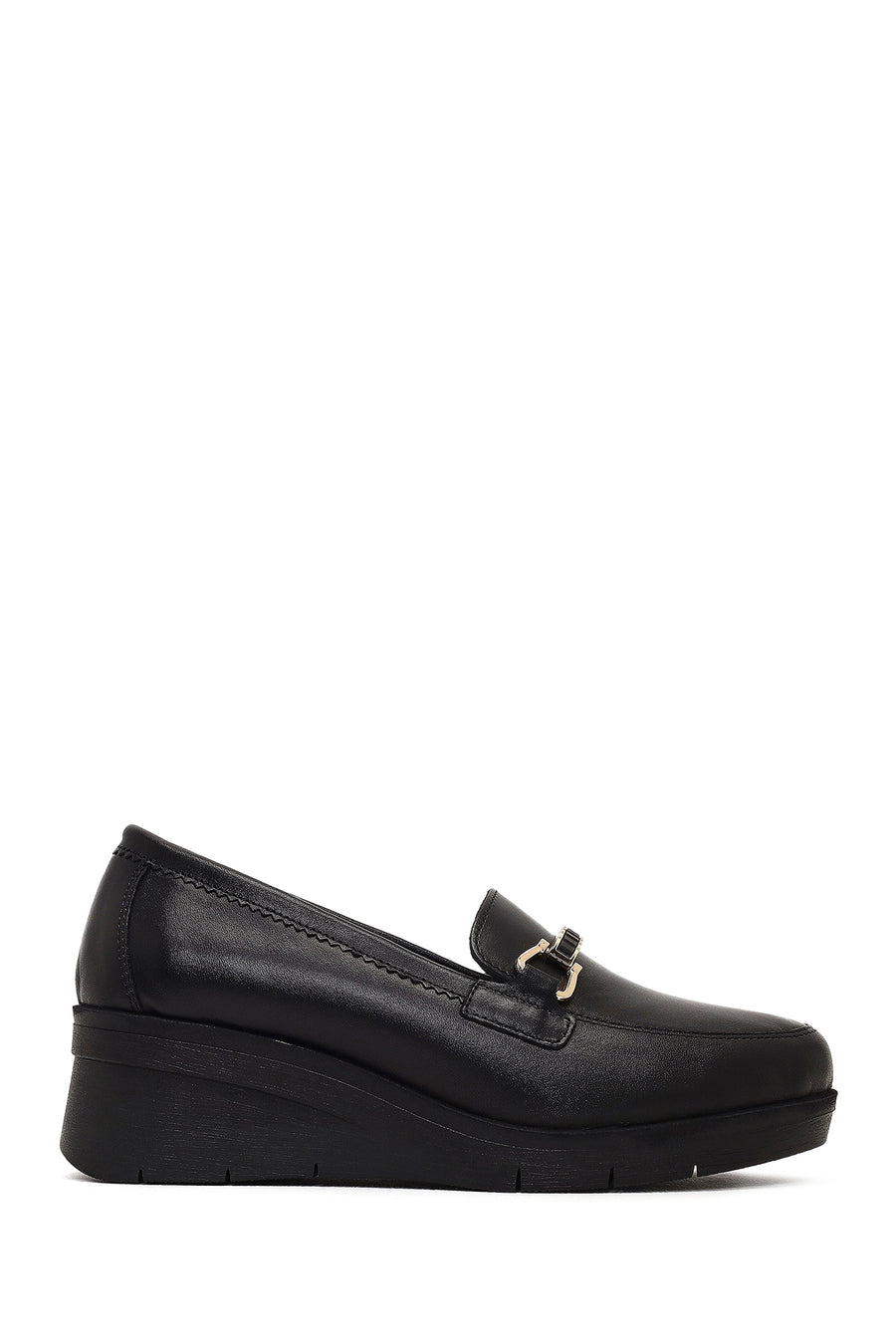 Woman Black Buckled Wedge Leather Comfort Loafer AF170020DV | Derimod