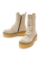Women's Beige Thick Soled Zippered Suede Leather Boots | Derimod