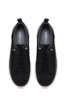 Woman Black Lace-Up Thick-Soled Leather Sneaker | Derimod
