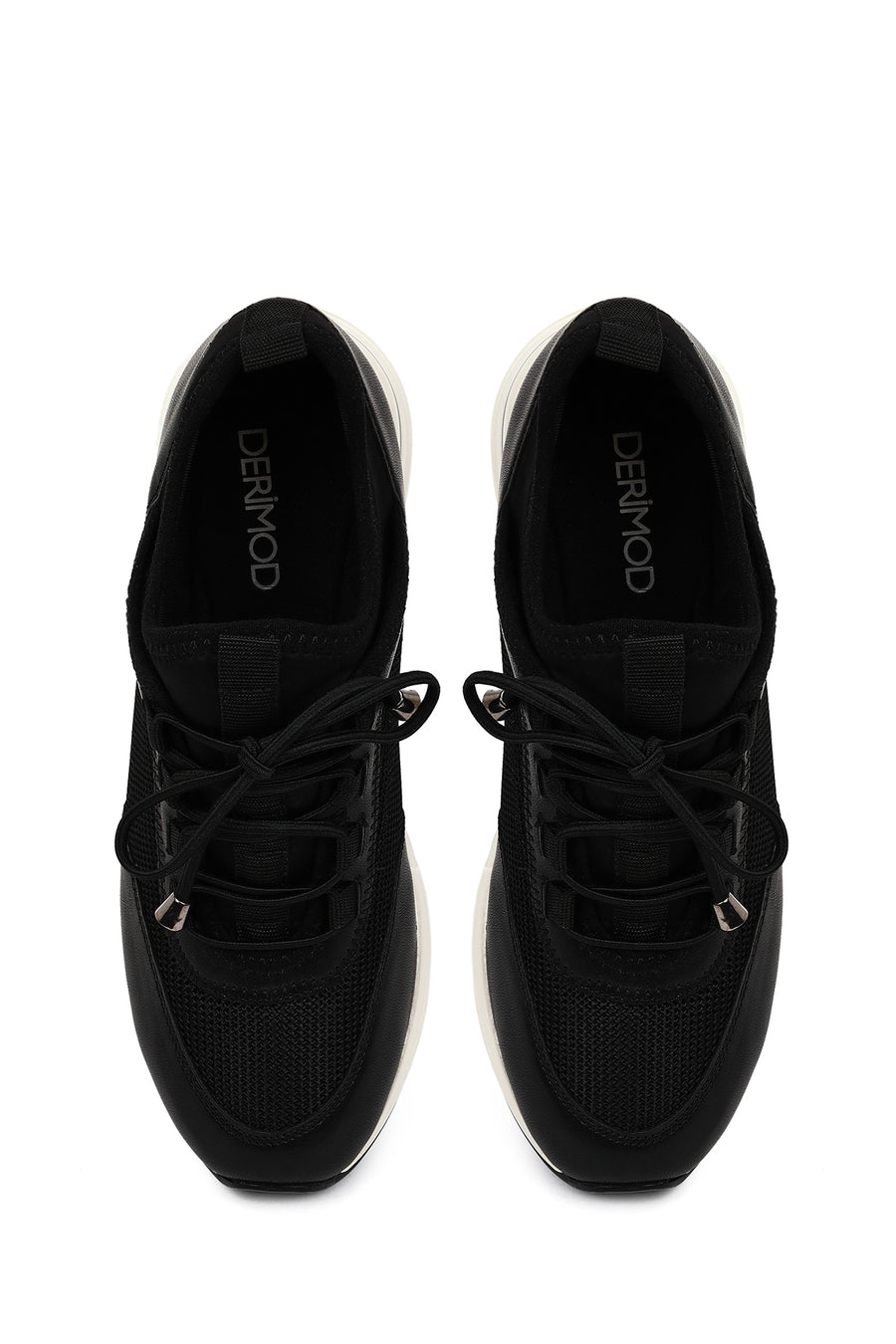 Women's Black Lace-Up Wedge Heel Sneakers