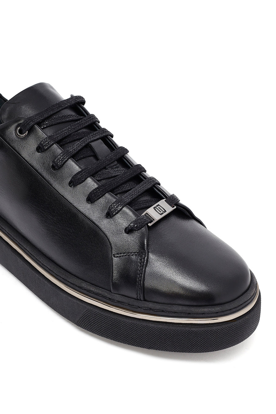 Men's Black Lace Up Leather Sneakers