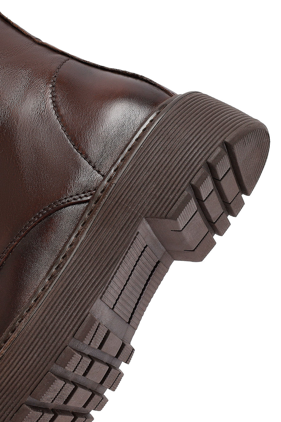 Woman Brown Lace-Up Zip Closure Thick-Soled Leather Combat Boots