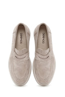 Women's Beige Suede Leather Masculine Loafer | Derimod