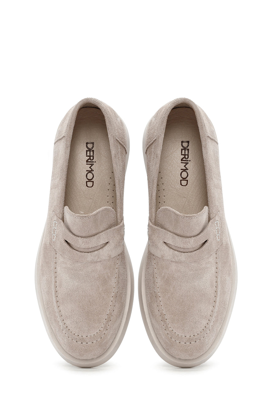 Women's Beige Suede Leather Masculine Loafer