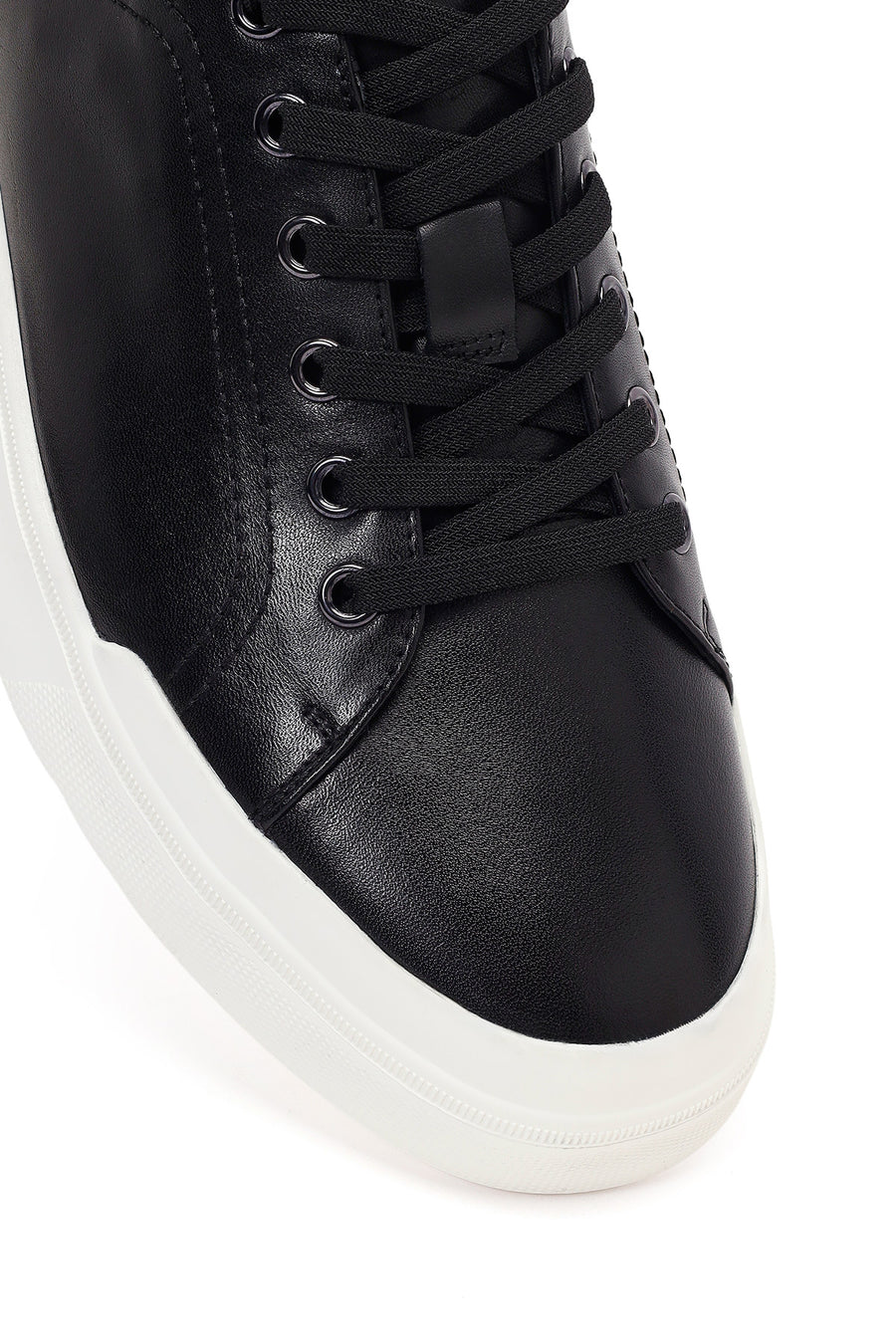 Erkek Siyah Bağcıklı Deri Sneaker