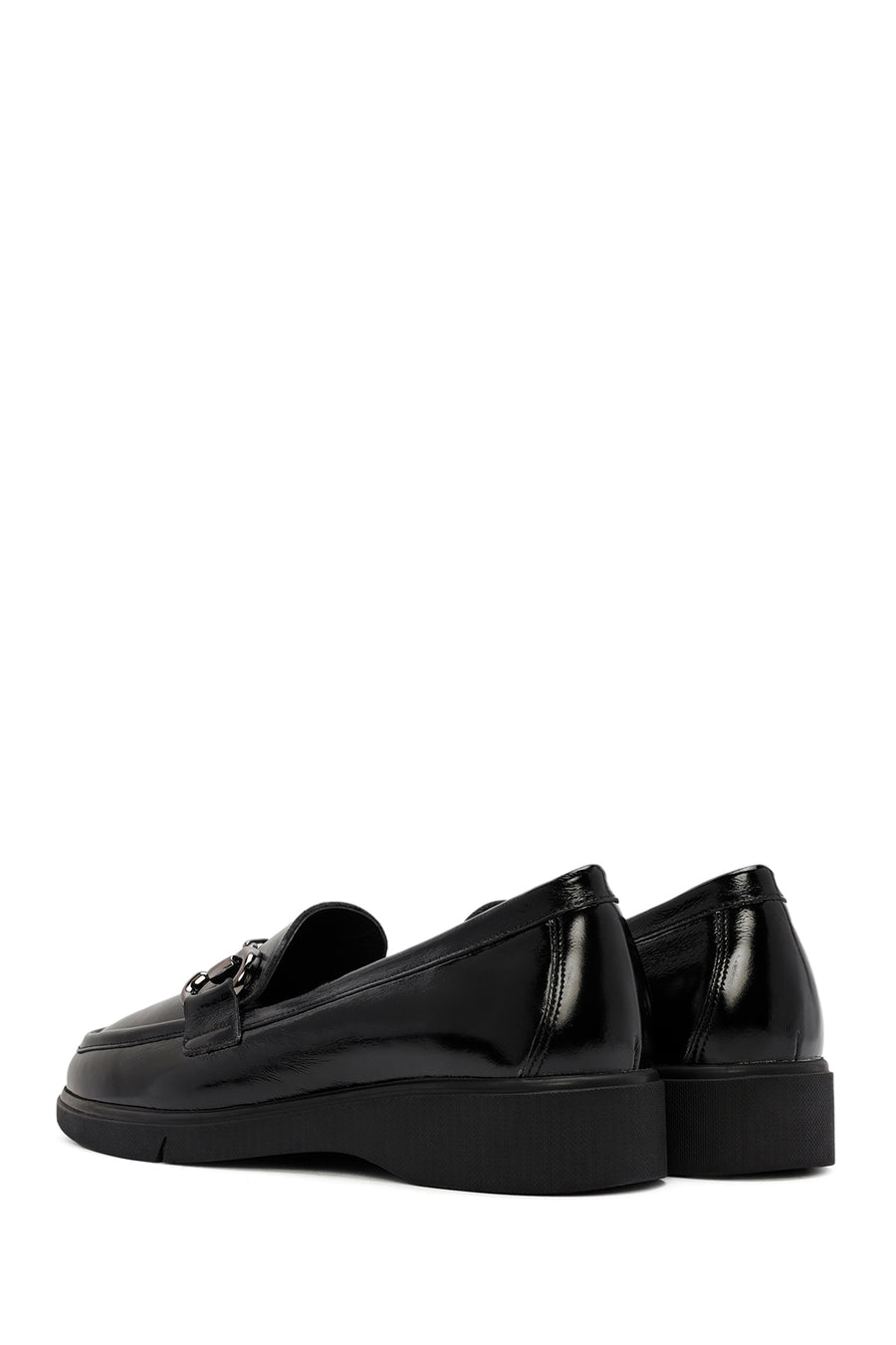 Woman Black Buckled Patent Leather Leather Comfort Loafer