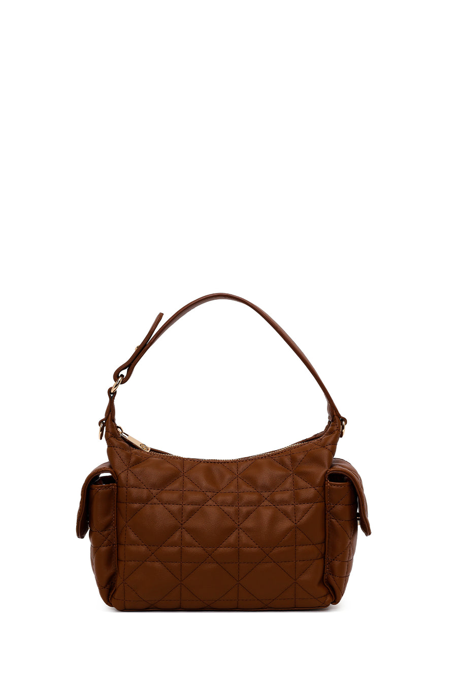 Woman Brown Long-Strap Quilted Shoulder Bag