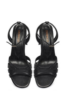 Woman Black Ankle-Buckle Chunky-Heel Leather Sandal | Derimod