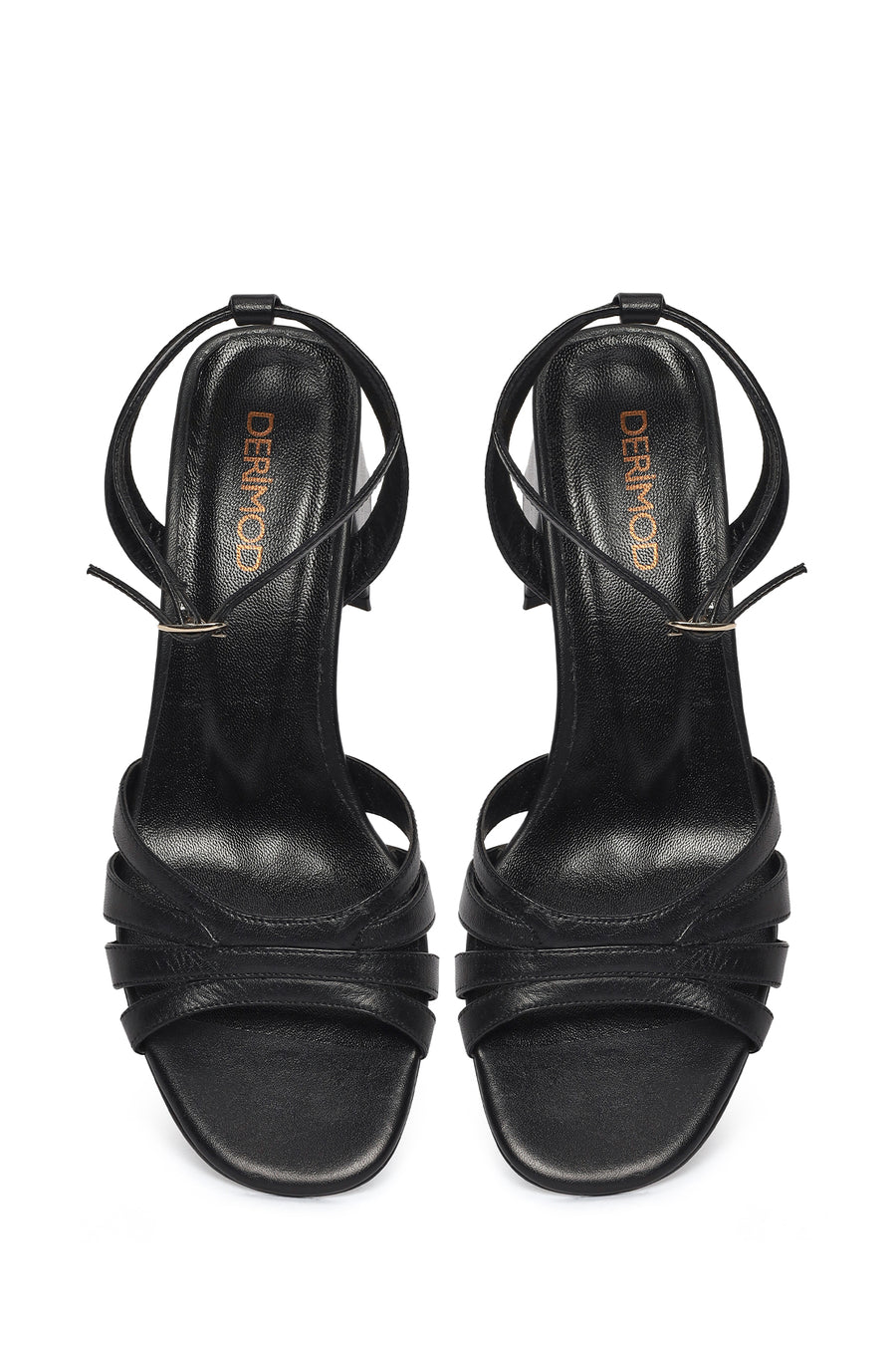 Woman Black Ankle-Buckle Chunky-Heel Leather Sandal