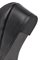 Women's Black Wedge Heeled Leather Slippers | Derimod