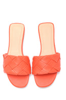 Women's Red Braided Flat Slippers | Derimod