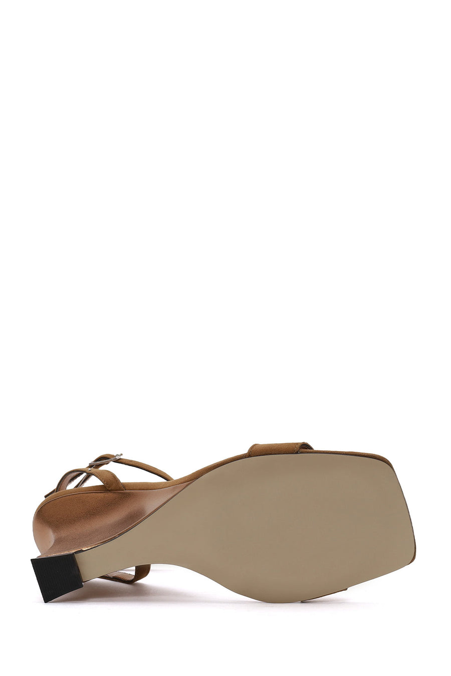 Woman Tan Ankle-Buckle Wedge-Heel Suede Sandal