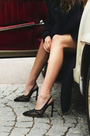 Woman Black High Thin Heeled Backless Suede Shoes | Derimod