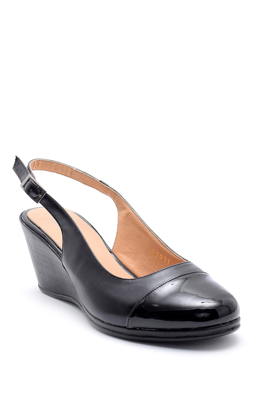 Women's Patent Leather Detailed Wedge Heeled Sandals
