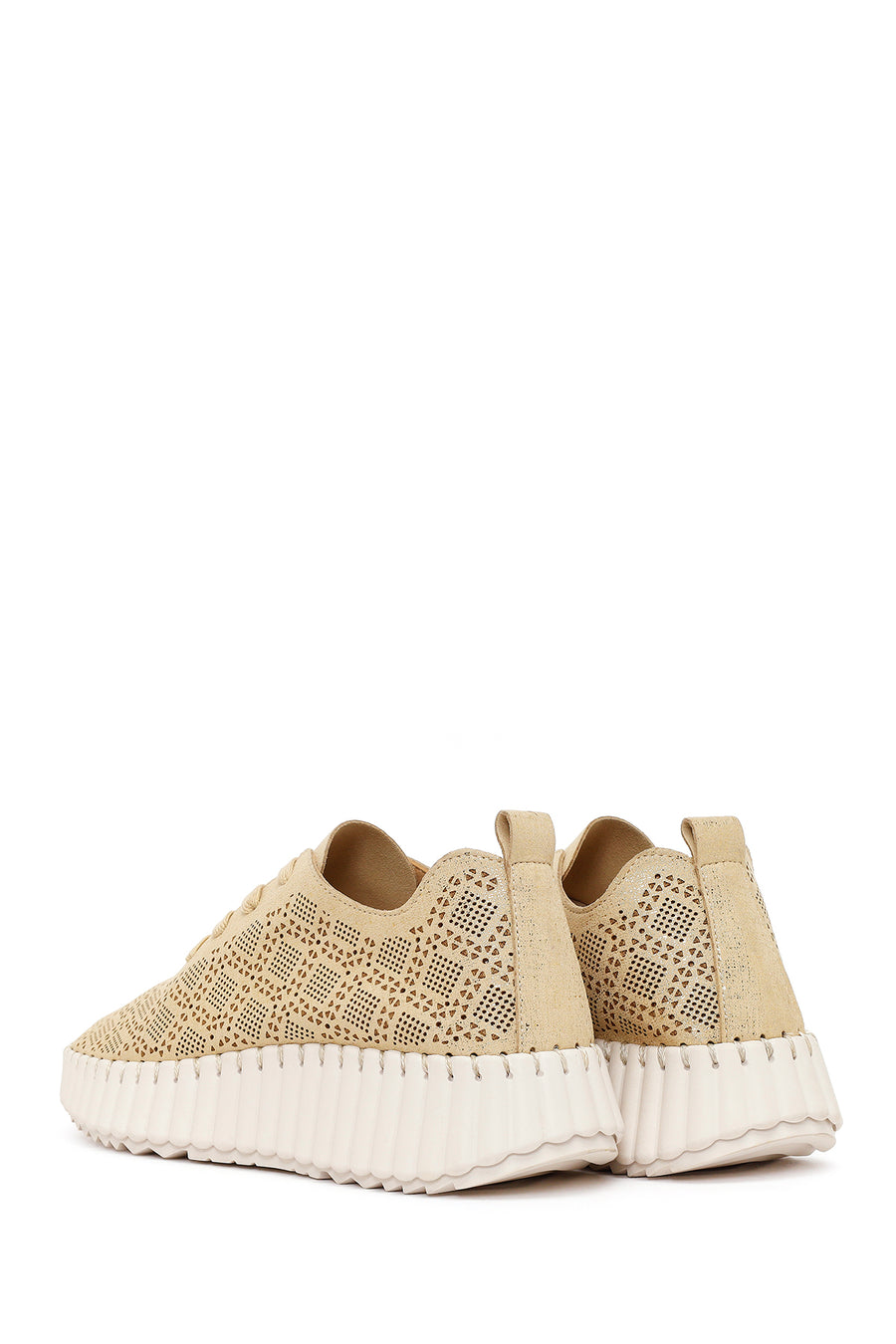 Kadın Altın Bağcıklı Kalın Tabanlı Desenli Sneaker
