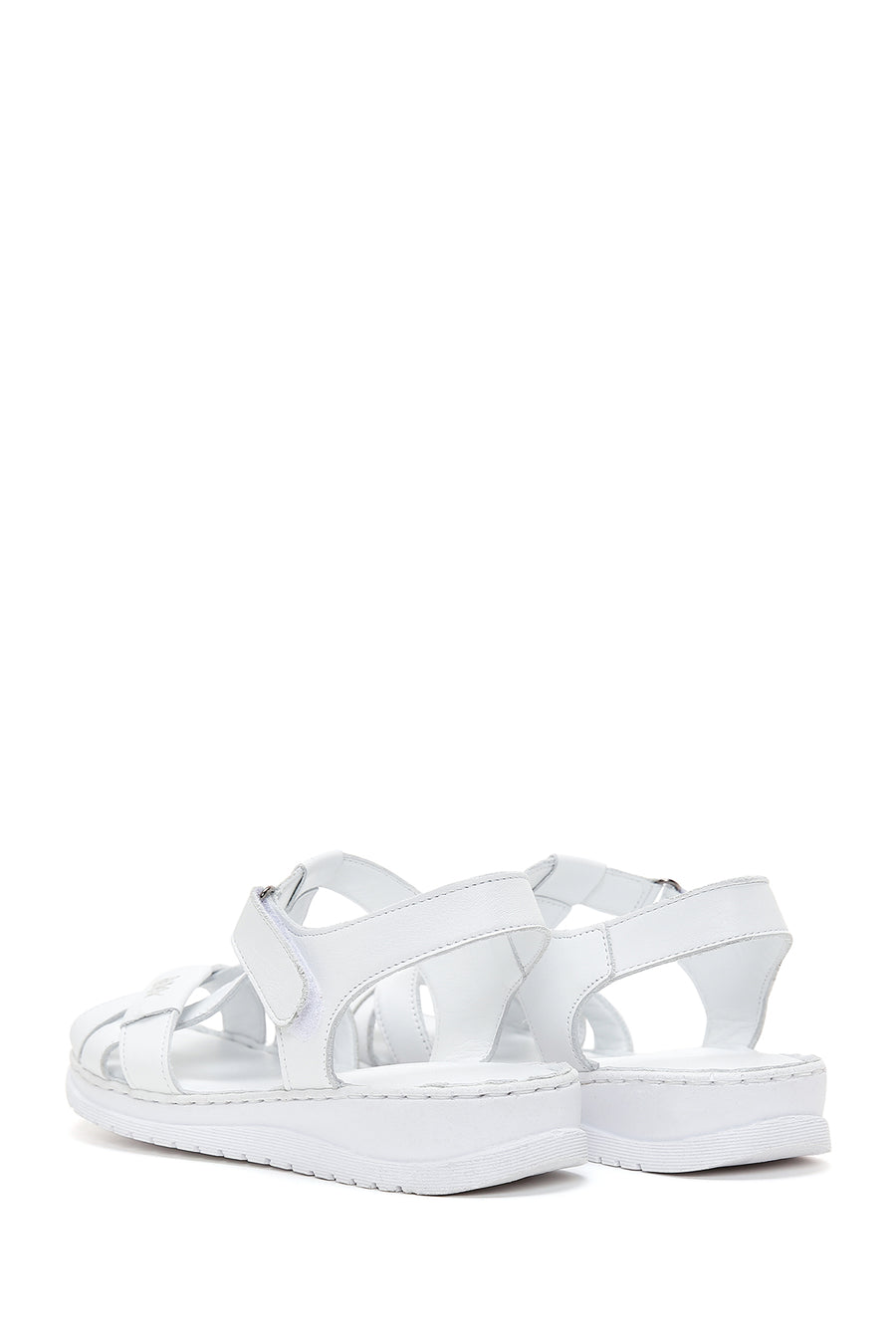 Women's White Strappy Leather Comfort Sandals