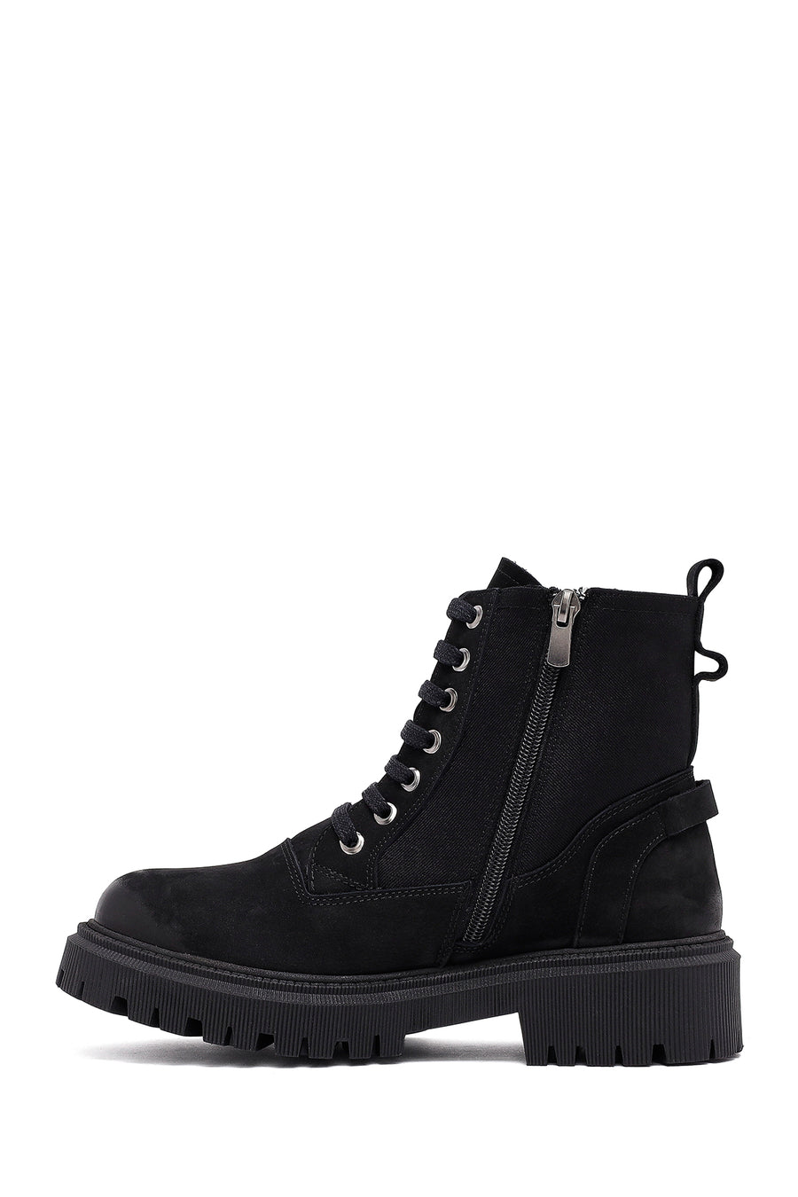 Woman Black Zippered Leather Postal Boots